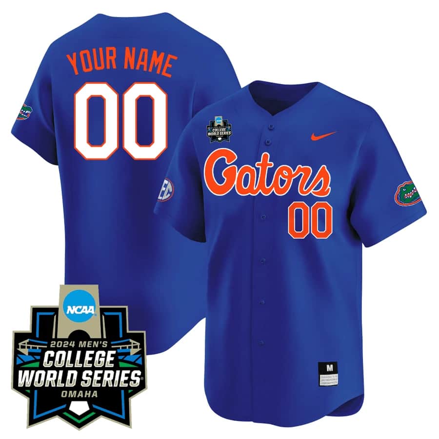 Custom Florida Gators 2324 Jersey 2024 College World Series Patch All Stitched Florida Blue