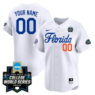 Custom Florida Gators 2324 Jersey 2024 College World Series Patch All Stitched Florida White