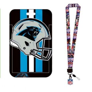 Carolina Panthers ID Stickers Badge Holder with Lanyard, Hard Plastic Key Card Work Badge Sleeve for Office, School, Factory, ID Credit Cards2
