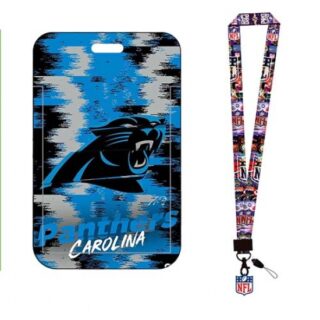 Carolina Panthers ID Stickers Badge Holder with Lanyard, Hard Plastic Key Card Work Badge Sleeve for Office,