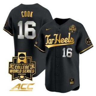 Casey Cook Jersey #16 North Carolina Tar Heels 2024 College World Series Vapor Premier Limited NCAA Baseball Stitched Black Gold