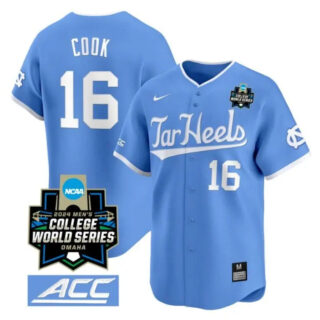 Casey Cook Jersey #16 North Carolina Tar Heels 2024 College World Series Vapor Premier Limited NCAA Baseball Stitched Blue
