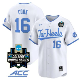 Casey Cook Jersey #16 North Carolina Tar Heels 2024 College World Series Vapor Premier Limited NCAA Baseball Stitched White