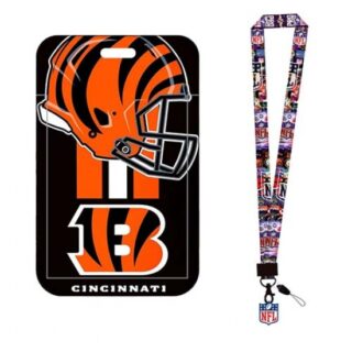 Cincinnati Bengals ID Stickers Badge Holder with Lanyard, Hard Plastic Key Card Work Badge Sleeve for Office, School, Factory, ID Credit Cards