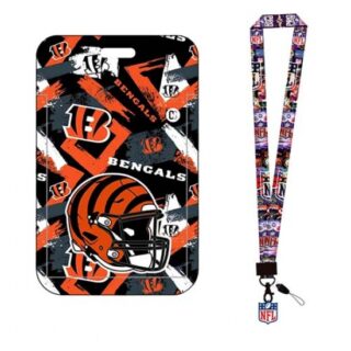 Cincinnati Bengals ID Stickers Badge Holder with Lanyard, Hard Plastic Key Card Work Badge Sleeve for Office, School, Factory, ID Credit Cards