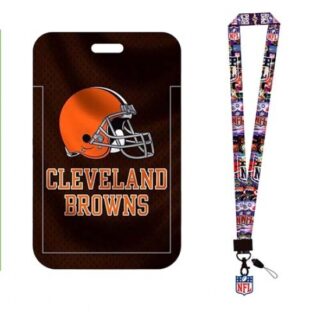 Cleveland Browns ID Stickers Badge Holder with Lanyard, Hard Plastic Key Card Work Badge Sleeve for Office, School,