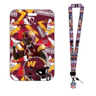 Commander Washington ID Stickers Badge Holder with Lanyard, Hard Plastic Key Card Work Badge Sleeve for Office, School