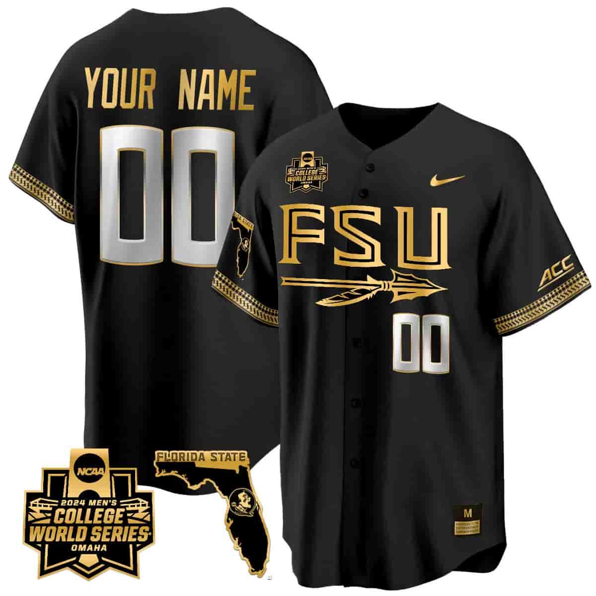 Custom Florida State Seminoles 2024 College World Series Vapor Premier Limited Black Gold Jersey V2 All Stitched