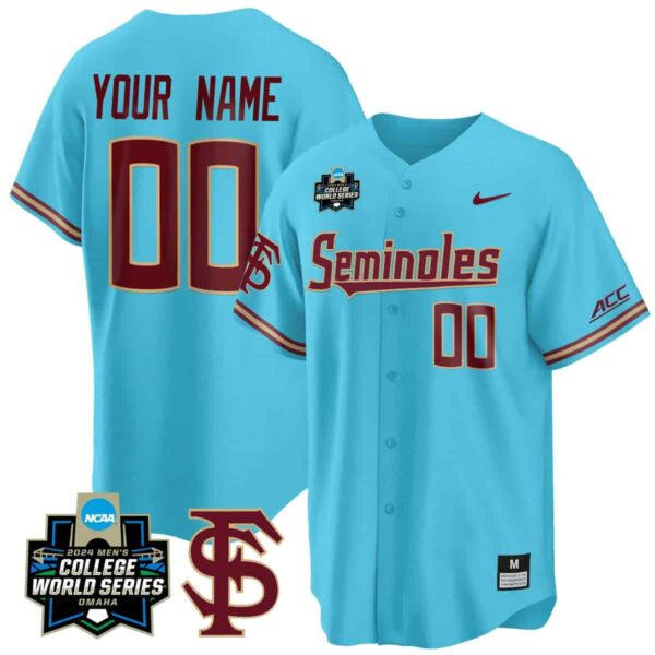Custom Florida State Seminoles 2024 College World Series Vapor Premier Limited Turquoise Jersey V2 All Stitched