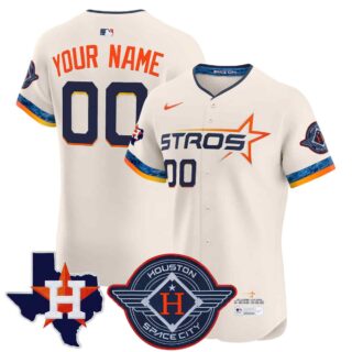 Custom Men's Houston Astros 2025 City Connect Texas Patch Vapor Premier Elite Jersey All Stitched Cream