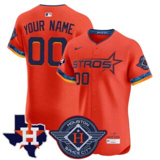 Custom Men's Houston Astros 2025 City Connect Texas Patch Vapor Premier Elite Jersey All Stitched Orange
