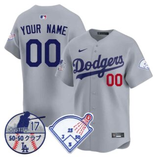 Custom Men's Los Angeles Dodgers Vapor Limited Jersey Shohei Ohtani Patch All Stitched Gray