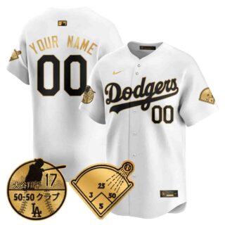 Custom Men's Los Angeles Dodgers Vapor Limited Jersey Shohei Ohtani Patch All Stitched White Gold
