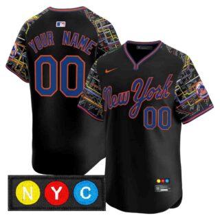 Custom Men's New York Mets 2025 Jackie Robinson Patch Road Alternate Jersey All Stitched Black