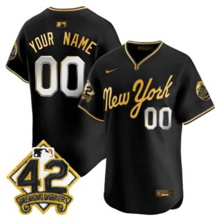 Custom Men's New York Mets 2025 Jackie Robinson Patch Road Alternate Jersey All Stitched Black Gold