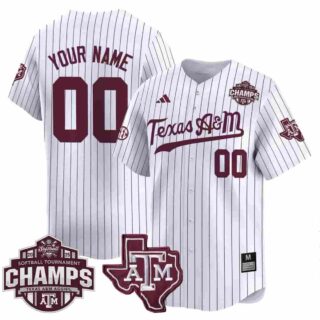Custom Texas A&M Aggies 2025 SEC Softball Conference Tournament Champions Patch Vapor Premier Limited Pinstripe Jersey All Stitched