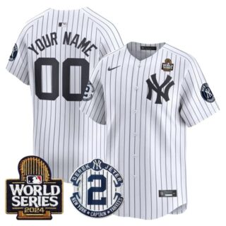 Custom Men's Yankees Derek Jeter Patch 2024 World Series Vapor Premier Limited Jersey All Stitched Black GoldWhite