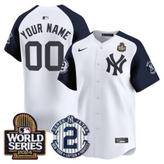 Custom Men's Yankees Derek Jeter Patch 2024 World Series Vapor Premier Limited Jersey All Stitched White Alternate