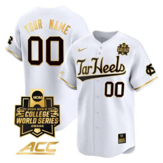 Custom North Carolina Tar Heels Jersey 2024 College World Series Vapor Premier Limited NCAA Baseball Stitched White Gold