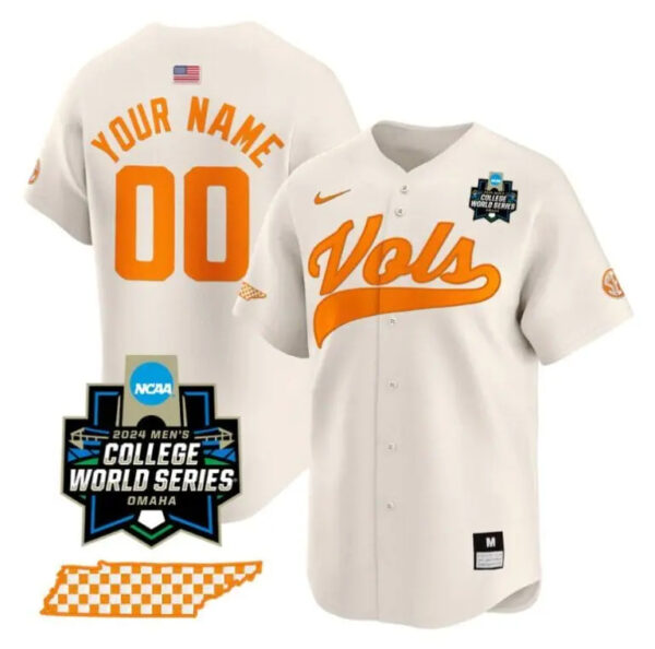 Custom Tennessee Volunteers Jersey 2024 College World Series Vapor Premier Limited V2 NCAA Baseball Stitched Cream