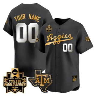 Custom Texas AM Aggies Jersey 2024 College World Series Vapor Premier Limited NCAA Baseball Stitched Black Gold