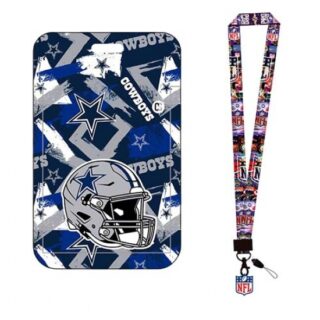 Dallas Cowboys ID Stickers Badge Holder with Lanyard, Hard Plastic Key Card Work Badge Sleeve for Office, School, Factory, ID Credit Cards