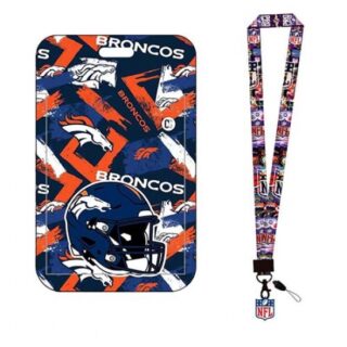 Denver Broncos ID Stickers Badge Holder with Lanyard, Hard Plastic Key Card Work Badge Sleeve for Office, School, Factory, ID Credit Cards