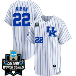 Dom Niman Jersey #22 Kentucky Wildcats 2024 College World Series Vapor Premier Limited NCAA Baseball Stitched White Pinstripe