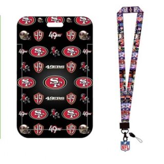 Francisco 49ers ID Stickers Badge Holder with Lanyard, Hard Plastic Key Card Work Badge Sleeve for Office, School, Factory, ID Credit Cards2