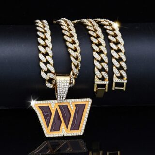 Gold 20inch Commander Washington Team head NFL pendant Europe and the United States new fashion personality football necklace men and women street hip-hop