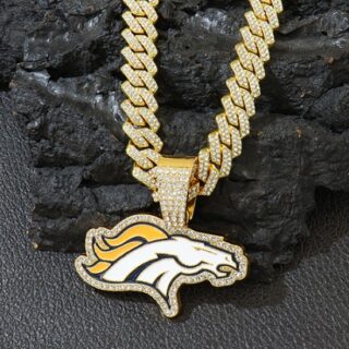 Gold 20inch Denver Broncos Team head NFL pendant Europe and the United States new fashion personality football necklace men and women street hip-hop