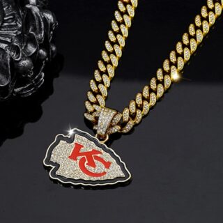 Gold 20inch Kansas City Chiefs Team head NFL pendant Europe and the United States new fashion personality football necklace men and women street hip-hop