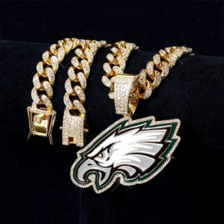 Gold 20inch Philadelphia Eagles Team head NFL pendant Europe and the United States new fashion personality football team necklace men and women street hip