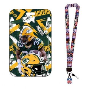 Green Bay Packers ID Stickers Badge Holder with Lanyard, Hard Plastic Key Card Work Badge Sleeve for Office, School, Factory, ID Credit Cards