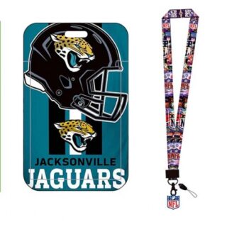 Jacksonville Jaguars ID Stickers Badge Holder with Lanyard, Hard Plastic Key Card Work Badge Sleeve for Office, School, Factory, ID Credit Cards