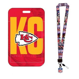 Kansas City Chiefs ID Stickers Badge Holder with Lanyard, Hard Plastic Key Card Work Badge Sleeve for Office, School, Factory, ID Credit Cards