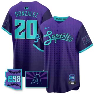 Men's Arizona Diamondbacks Purple for Second 'Serpientes' City Connect Jersey All Stitched Luis Gonzalez #20