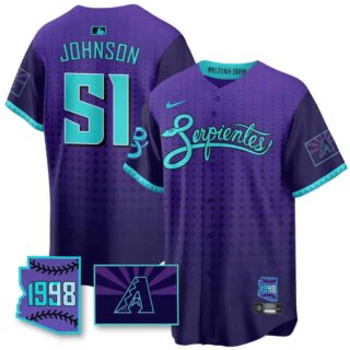 Men's Arizona Diamondbacks Purple for Second 'Serpientes' City Connect Jersey All Stitched Randy Johnson #51