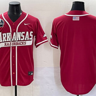 Men's Arkansas Razorbacks Blank Cardinal 2025 World Series & SEC Patch Stitched Jersey