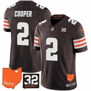 Men's Cleveland Browns #32 Jim Brown Memorial & Home Patch Vapor Limited Jersey All Stitched Amari Cooper 2