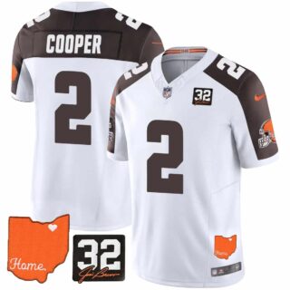 Men's Cleveland Browns #32 Jim Brown Memorial & Home Patch Vapor Limited Jersey All Stitched Amari Cooper #2