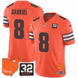 Men's Cleveland Browns #32 Jim Brown Memorial & Home Patch Vapor Limited Jersey All Stitched Dillon Gabriel 8