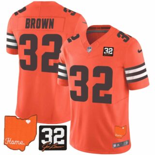Men's Cleveland Browns #32 Jim Brown Memorial & Home Patch Vapor Limited Jersey All Stitched Jim Brown 32