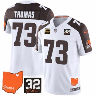 Men's Cleveland Browns #32 Jim Brown Memorial & Home Patch Vapor Limited Jersey All Stitched Joe Thomas #73