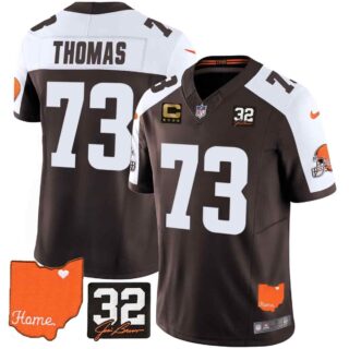 Men's Cleveland Browns #32 Jim Brown Memorial & Home Patch Vapor Limited Jersey All Stitched Joe Thomas
