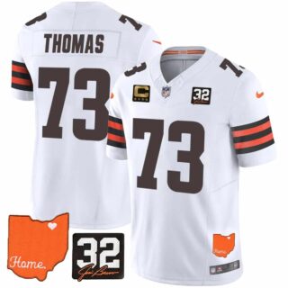 Men's Cleveland Browns #32 Jim Brown Memorial & Home Patch Vapor Limited Jersey All Stitched Joe Thomas
