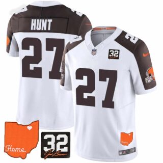 Men's Cleveland Browns #32 Jim Brown Memorial & Home Patch Vapor Limited Jersey All Stitched Kareem Hunt #27