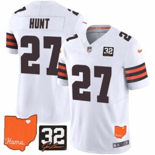 Men's Cleveland Browns #32 Jim Brown Memorial & Home Patch Vapor Limited Jersey All Stitched Kareem Hunt 27