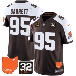 Men's Cleveland Browns #32 Jim Brown Memorial & Home Patch Vapor Limited Jersey All Stitched Myles Garrett