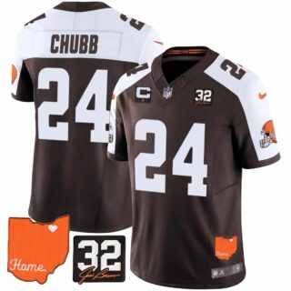 Men's Cleveland Browns #32 Jim Brown Memorial & Home Patch Vapor Limited Jersey All Stitched Nick Chubb